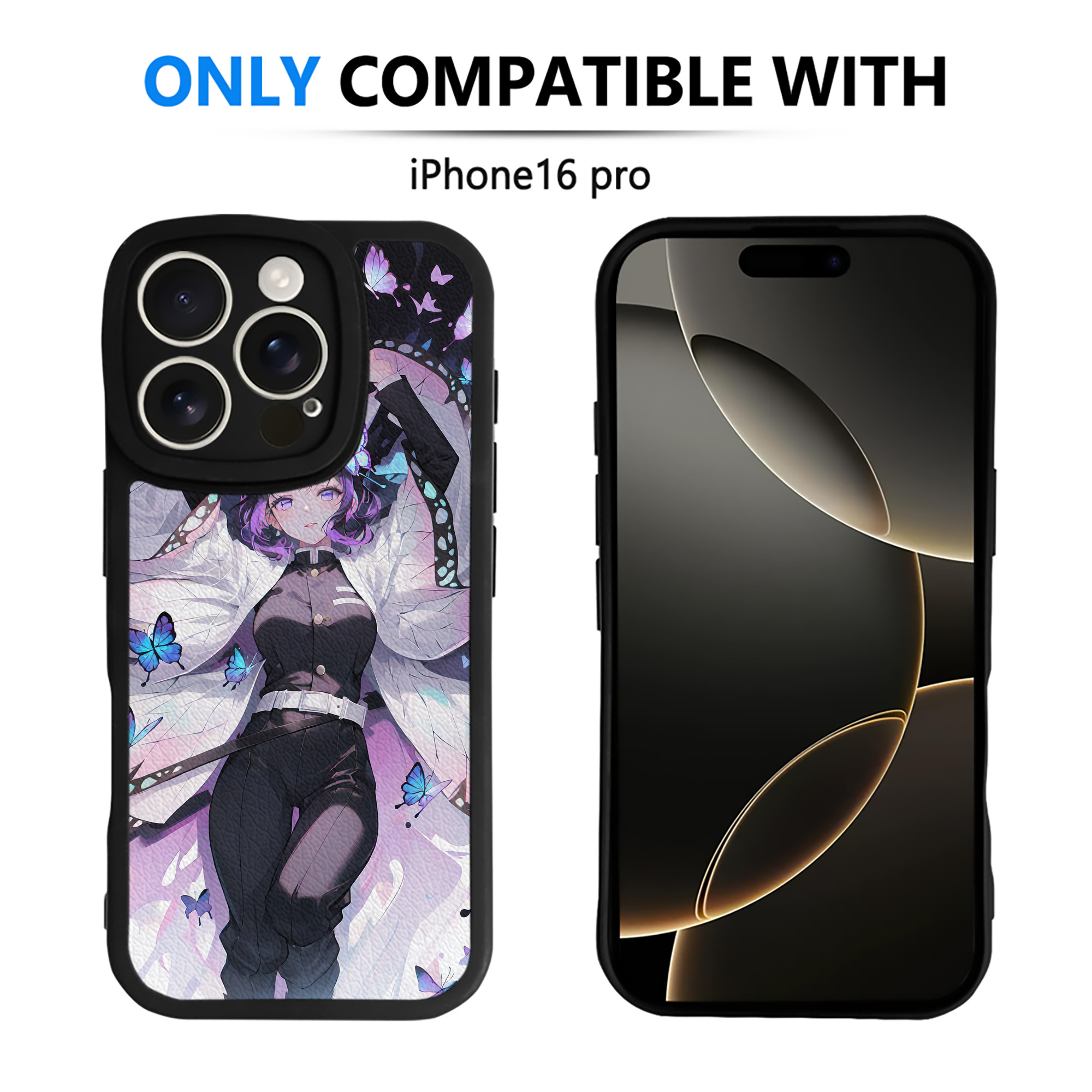 （画像用） 鬼滅の刃（きめつのやいば）蟲柱-胡蝶 しのぶ／こちょう しのぶ Kochou Shinobu 【iPhone 16シリーズ対応】シリコンスマホケース（レザー調） 材質：シリコン